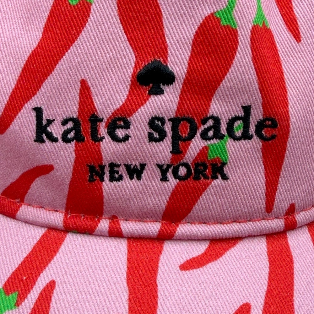 NWT Kate Spade NY Chili Pepper Print Pink Cotton Baseball Cap Designer Hat Chic - Picture 2 of 8